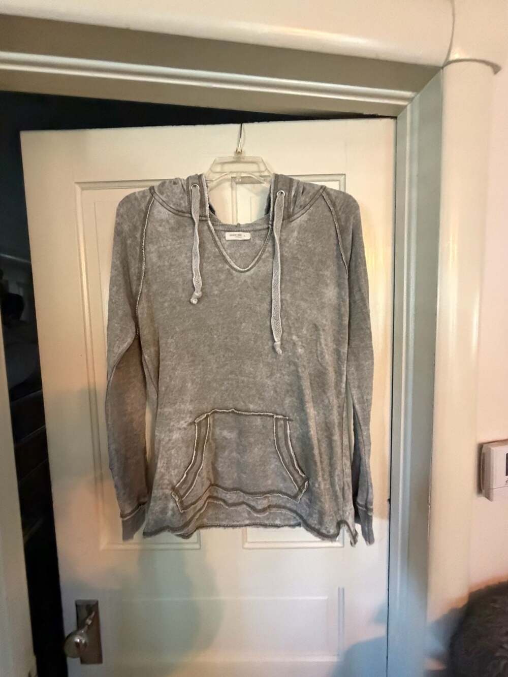 Ocean Drive Hoodie Size L Grey Distressed Acid Wash Pullover OD-3586